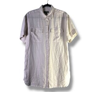 J Crew Womens Sz Small Petite Utility 100% Linen‎ Shirt Dress Neutral Minimalist
